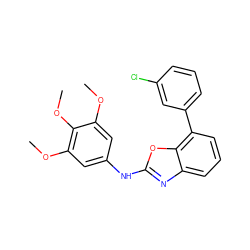 COc1cc(Nc2nc3cccc(-c4cccc(Cl)c4)c3o2)cc(OC)c1OC ZINC000049792951