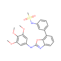 COc1cc(Nc2nc3cccc(-c4cccc(NS(C)(=O)=O)c4)c3o2)cc(OC)c1OC ZINC000049037283