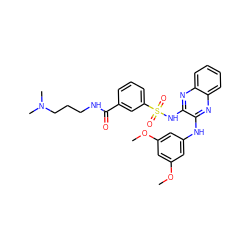 COc1cc(Nc2nc3ccccc3nc2NS(=O)(=O)c2cccc(C(=O)NCCCN(C)C)c2)cc(OC)c1 ZINC000118586207