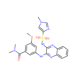 COc1cc(Nc2nc3ccccc3nc2NS(=O)(=O)c2cn(C)cn2)cc(C(=O)N(C)C)c1 ZINC000138492519