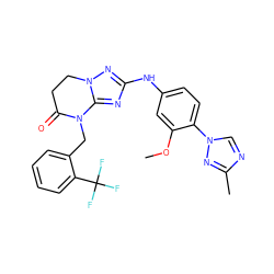 COc1cc(Nc2nc3n(n2)CCC(=O)N3Cc2ccccc2C(F)(F)F)ccc1-n1cnc(C)n1 ZINC000299826246