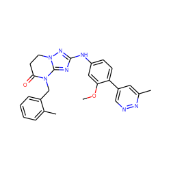 COc1cc(Nc2nc3n(n2)CCC(=O)N3Cc2ccccc2C)ccc1-c1cnnc(C)c1 ZINC000299823803