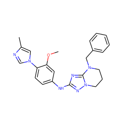 COc1cc(Nc2nc3n(n2)CCCN3Cc2ccccc2)ccc1-n1cnc(C)c1 ZINC000299834240