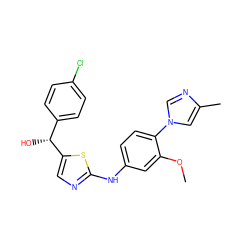 COc1cc(Nc2ncc([C@H](O)c3ccc(Cl)cc3)s2)ccc1-n1cnc(C)c1 ZINC000073159174