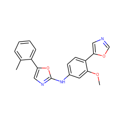 COc1cc(Nc2ncc(-c3ccccc3C)o2)ccc1-c1cnco1 ZINC000003594956