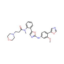 COc1cc(Nc2ncc(-c3ccccc3N(C)C(=O)CCN3CCOCC3)o2)ccc1-c1cnco1 ZINC000026257734