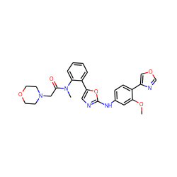 COc1cc(Nc2ncc(-c3ccccc3N(C)C(=O)CN3CCOCC3)o2)ccc1-c1cocn1 ZINC000013490418