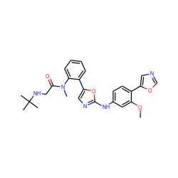 COc1cc(Nc2ncc(-c3ccccc3N(C)C(=O)CNC(C)(C)C)o2)ccc1-c1cnco1 ZINC000013473609