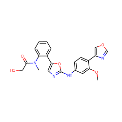 COc1cc(Nc2ncc(-c3ccccc3N(C)C(=O)CO)o2)ccc1-c1cocn1 ZINC000013490419