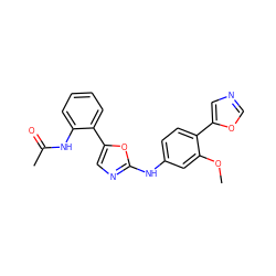 COc1cc(Nc2ncc(-c3ccccc3NC(C)=O)o2)ccc1-c1cnco1 ZINC000000588647