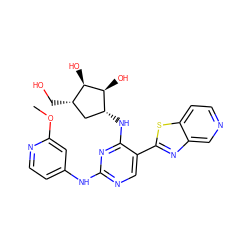 COc1cc(Nc2ncc(-c3nc4cnccc4s3)c(N[C@@H]3C[C@H](CO)[C@@H](O)[C@H]3O)n2)ccn1 ZINC000473099751