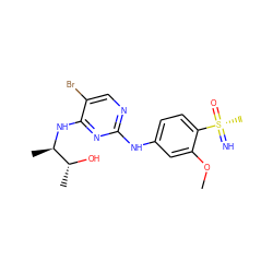 COc1cc(Nc2ncc(Br)c(N[C@H](C)[C@@H](C)O)n2)ccc1[S@](C)(=N)=O ZINC000013982706