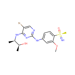 COc1cc(Nc2ncc(Br)c(N[C@H](C)[C@H](C)O)n2)ccc1[S@@](C)(=N)=O ZINC000169684868