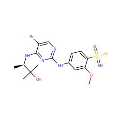 COc1cc(Nc2ncc(Br)c(N[C@H](C)C(C)(C)O)n2)ccc1[S@](C)(=N)=O ZINC000096170609