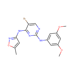 COc1cc(Nc2ncc(Br)c(Nc3cc(C)on3)n2)cc(OC)c1 ZINC000038209730