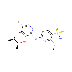 COc1cc(Nc2ncc(Br)c(O[C@H](C)[C@H](C)O)n2)ccc1[S@@](C)(=N)=O ZINC000169694323