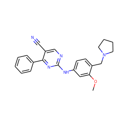 COc1cc(Nc2ncc(C#N)c(-c3ccccc3)n2)ccc1CN1CCCC1 ZINC000028819441