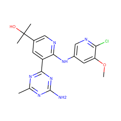 COc1cc(Nc2ncc(C(C)(C)O)cc2-c2nc(C)nc(N)n2)cnc1Cl ZINC000113236205