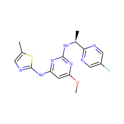 COc1cc(Nc2ncc(C)s2)nc(N[C@@H](C)c2ncc(F)cn2)n1 ZINC000043200599