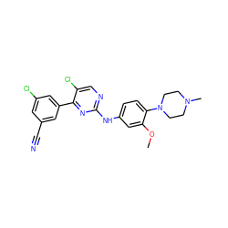 COc1cc(Nc2ncc(Cl)c(-c3cc(Cl)cc(C#N)c3)n2)ccc1N1CCN(C)CC1 ZINC000096272920