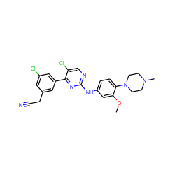 COc1cc(Nc2ncc(Cl)c(-c3cc(Cl)cc(CC#N)c3)n2)ccc1N1CCN(C)CC1 ZINC000096272921