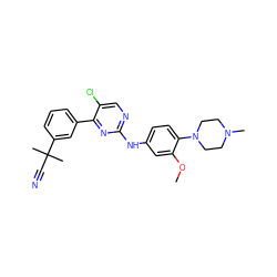 COc1cc(Nc2ncc(Cl)c(-c3cccc(C(C)(C)C#N)c3)n2)ccc1N1CCN(C)CC1 ZINC000096272918