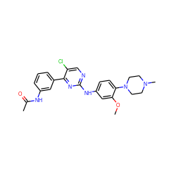 COc1cc(Nc2ncc(Cl)c(-c3cccc(NC(C)=O)c3)n2)ccc1N1CCN(C)CC1 ZINC000096272939