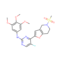 COc1cc(Nc2ncc(F)c(-c3cc4c(o3)CCN(S(C)(=O)=O)C4)n2)cc(OC)c1OC ZINC000205925726