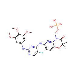 COc1cc(Nc2ncc(F)c(Nc3ccc4c(n3)N(COP(=O)(O)O)C(=O)C(C)(C)O4)n2)cc(OC)c1OC ZINC000043131420