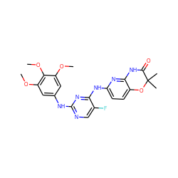 COc1cc(Nc2ncc(F)c(Nc3ccc4c(n3)NC(=O)C(C)(C)O4)n2)cc(OC)c1OC ZINC000006745792