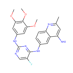 COc1cc(Nc2ncc(F)c(Nc3ccc4nc(C)cc(N)c4c3)n2)cc(OC)c1OC ZINC000299859229