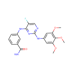 COc1cc(Nc2ncc(F)c(Nc3cccc(C(N)=O)c3)n2)cc(OC)c1OC ZINC000299857438