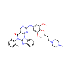 COc1cc(Nc2ncc3c(=O)n(-c4c(C)cccc4C)c4nc5ccccc5n4c3n2)cc(OC)c1OCCCN1CCN(C)CC1 ZINC000029135791