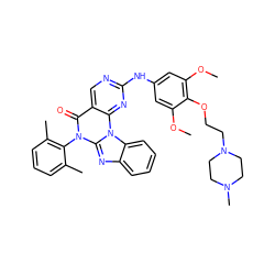 COc1cc(Nc2ncc3c(=O)n(-c4c(C)cccc4C)c4nc5ccccc5n4c3n2)cc(OC)c1OCCN1CCN(C)CC1 ZINC000029135952