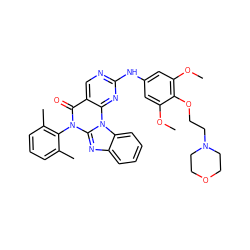 COc1cc(Nc2ncc3c(=O)n(-c4c(C)cccc4C)c4nc5ccccc5n4c3n2)cc(OC)c1OCCN1CCOCC1 ZINC000029135834