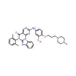 COc1cc(Nc2ncc3c(=O)n(-c4c(C)cccc4C)c4nc5ccccc5n4c3n2)ccc1OCCCN1CCN(C)CC1 ZINC000029135789