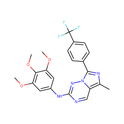 COc1cc(Nc2ncc3c(C)nc(-c4ccc(C(F)(F)F)cc4)n3n2)cc(OC)c1OC ZINC000045484139