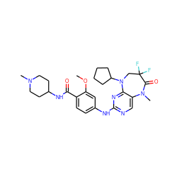 COc1cc(Nc2ncc3c(n2)N(C2CCCC2)CC(F)(F)C(=O)N3C)ccc1C(=O)NC1CCN(C)CC1 ZINC000096271645