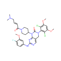 COc1cc(Nc2ncc3c(n2)N(C2CCN(C(=O)/C=C/CN(C)C)CC2)C(=O)N(c2c(Cl)c(OC)cc(OC)c2Cl)C3)ccc1F ZINC001772647359