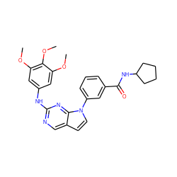 COc1cc(Nc2ncc3ccn(-c4cccc(C(=O)NC5CCCC5)c4)c3n2)cc(OC)c1OC ZINC000036348786