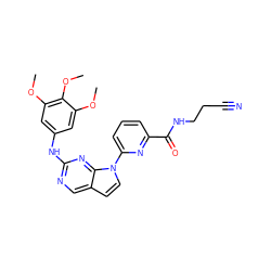 COc1cc(Nc2ncc3ccn(-c4cccc(C(=O)NCCC#N)n4)c3n2)cc(OC)c1OC ZINC000036348727