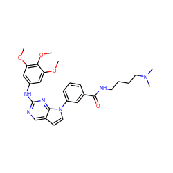 COc1cc(Nc2ncc3ccn(-c4cccc(C(=O)NCCCCN(C)C)c4)c3n2)cc(OC)c1OC ZINC000036348691