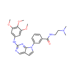 COc1cc(Nc2ncc3ccn(-c4cccc(C(=O)NCCN(C)C)c4)c3n2)cc(OC)c1OC ZINC000034560899