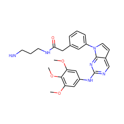 COc1cc(Nc2ncc3ccn(-c4cccc(CC(=O)NCCCN)c4)c3n2)cc(OC)c1OC ZINC000036348660