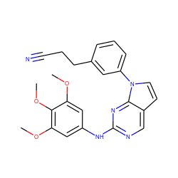 COc1cc(Nc2ncc3ccn(-c4cccc(CCC#N)c4)c3n2)cc(OC)c1OC ZINC000034565731