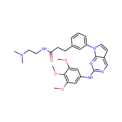 COc1cc(Nc2ncc3ccn(-c4cccc(CCC(=O)NCCN(C)C)c4)c3n2)cc(OC)c1OC ZINC000036348630