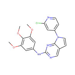 COc1cc(Nc2ncc3ccn(-c4ccnc(Cl)c4)c3n2)cc(OC)c1OC ZINC000036348672