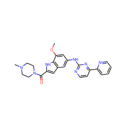 COc1cc(Nc2nccc(-c3ccccn3)n2)cc2cc(C(=O)N3CCN(C)CC3)[nH]c12 ZINC000145265855