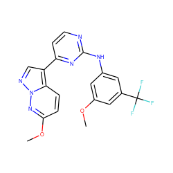 COc1cc(Nc2nccc(-c3cnn4nc(OC)ccc34)n2)cc(C(F)(F)F)c1 ZINC000013582629