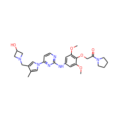 COc1cc(Nc2nccc(-n3cc(C)c(CN4CC(O)C4)c3)n2)cc(OC)c1OCC(=O)N1CCCC1 ZINC000473124106